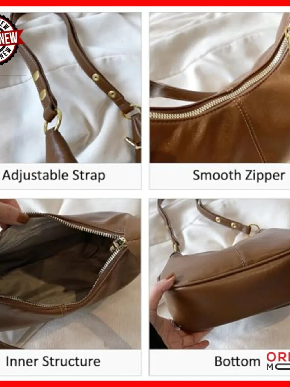Small Hobo Shoulder Bag Vegan Leather Adjustable Strap Crossbody Purse